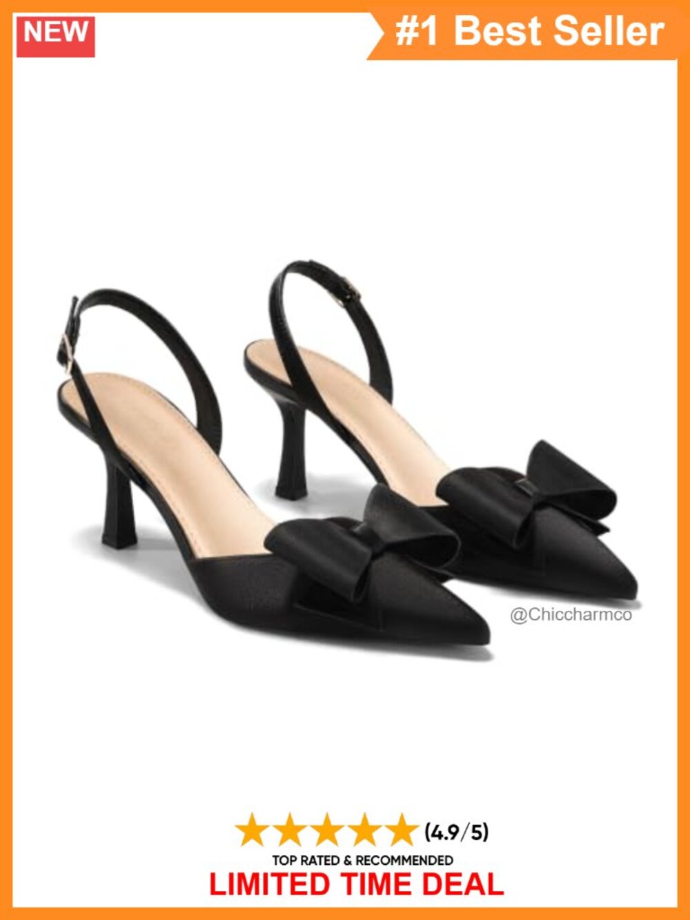 Satin Kitten Heel Slingback Pumps Bow Pointed Toe D'Orsay